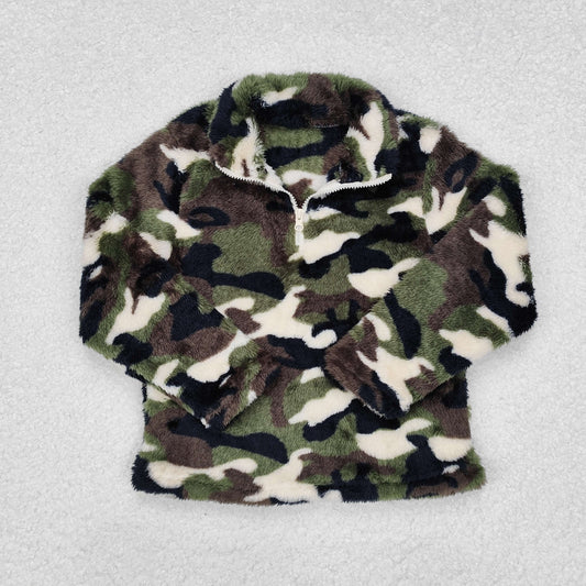 BT0737 Baby Boys Green Camo Zip Pullovers Tee Tops