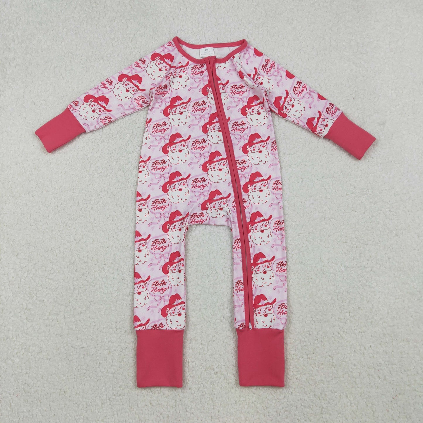 LR2243 Baby Girls Pink Long Sleeves Bows Santa Plaid Zipper Romper C10.14