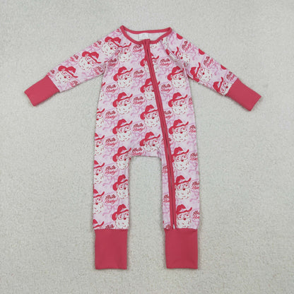 LR2243 Baby Girls Pink Long Sleeves Bows Santa Plaid Zipper Romper C10.14