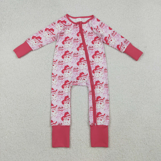 LR2243 Baby Girls Pink Long Sleeves Bows Santa Plaid Zipper Romper C10.14