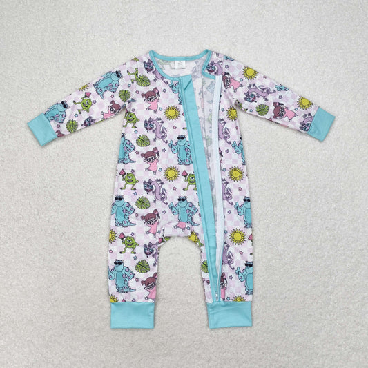 LR0988 Bamboo purple check zipper long sleeve onesie