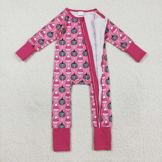 LR2467 Baby Girls Long Sleeves Plaid Pumpkins Candy Zipper Pant Romper C8.21