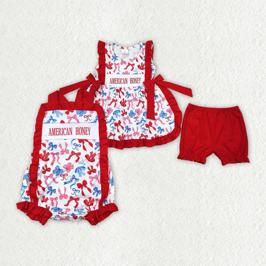 Sibling Baby Girls American Honey Bows 4th Of July Rompers Outfits 4.29