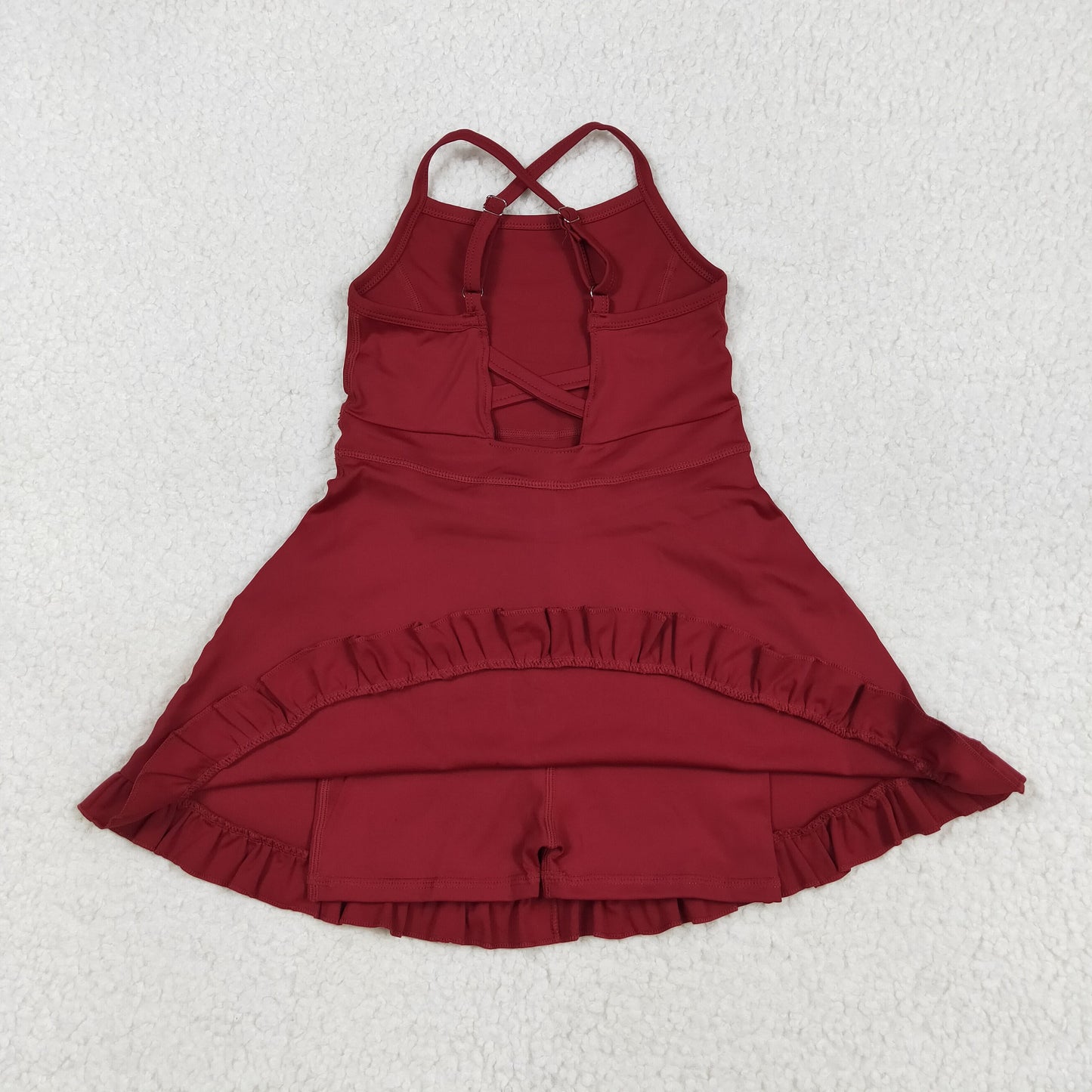 S0568 Baby Girls Dark Red Strap Shorts Yoga Knee Length Dress 7.24
