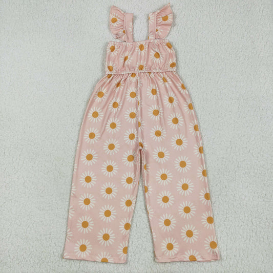 SR3052 Baby Girls Flutter Sleeves Peach Daisy Flowers Bell Jumpsuit 5.12