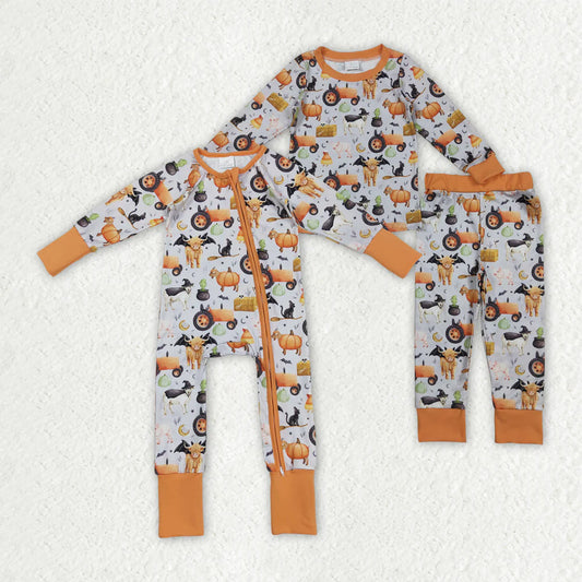 Sibling Baby Boys Pumpkins Bats Halloween Zipper Footie Rompers Pajamas Sets C9.15