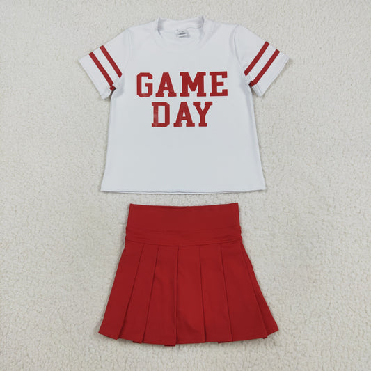GT1102+GLK0125 Baby Girls Vinyl Red Game Day Top Pleated Skorts Yoga Active Team Set C8.21