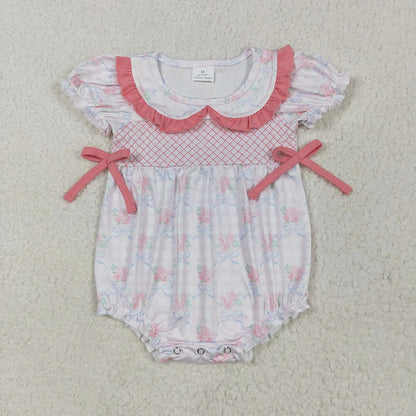 Sibling Embroidery Baby Infant Girls Flutter Sleeves Bows Ruffle Rompers 4.29