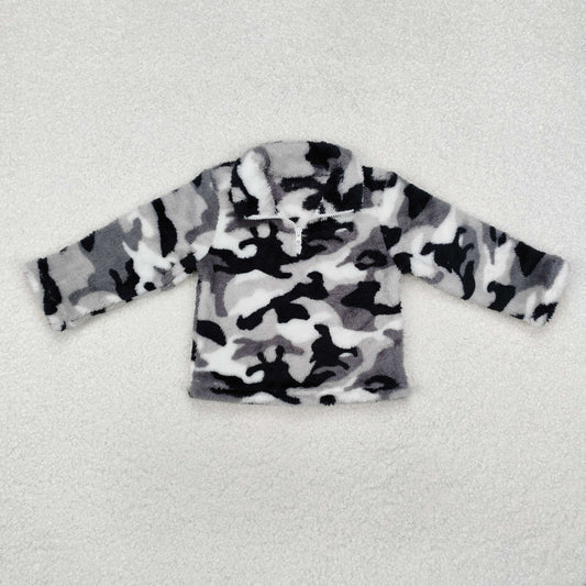 BT0744 Baby Boys Grey Fall Camo Zip Pullovers Tee Tops