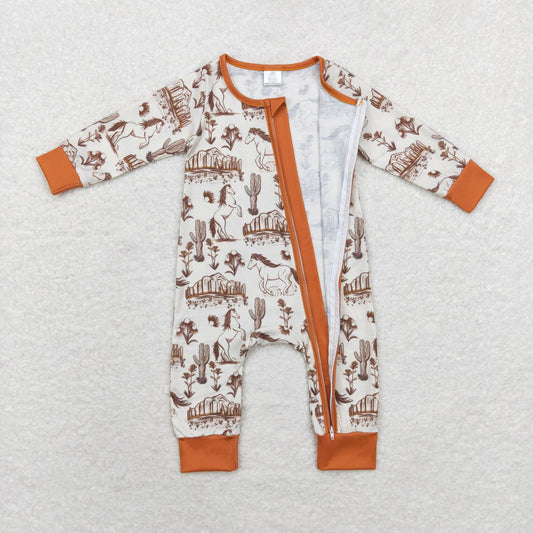 LR1164 Bamboo Steed cactus mountain zipper long sleeve onesie