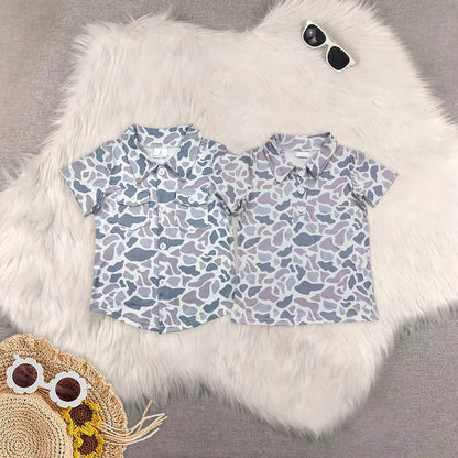 Sibling Baby Boys Gray Camo Short Sleeves Button Pockets Shirts Pullovers Tops 5.20