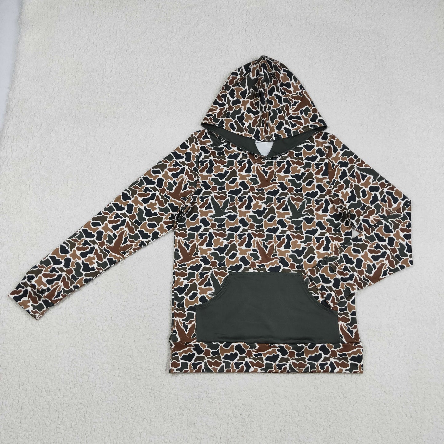 BT1472 Adult Men Dark Brown Ducks Camo Pocket Southern Hunting Hoodies Top C12.11