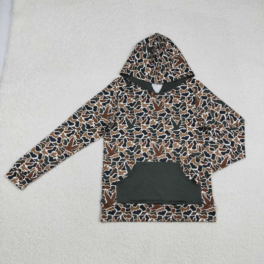 BT1472 Adult Men Dark Brown Ducks Camo Pocket Southern Hunting Hoodies Top C12.11