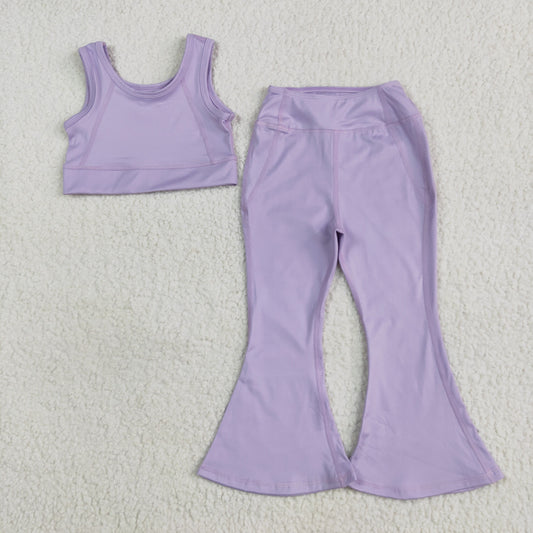 GSPO2006 Baby Girls Lavender Yoga Vest Bell Bottom Pants Active Wear Clothes Set 5.12