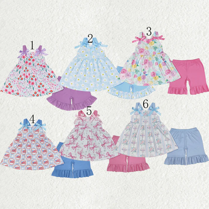 Sibling Baby Girls Straps Floral Tunic Ruffle Shorts Summer Clothes Sets 6.19