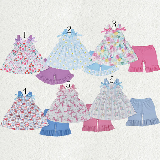 Sibling Baby Girls Straps Floral Tunic Ruffle Shorts Summer Clothes Sets 6.19