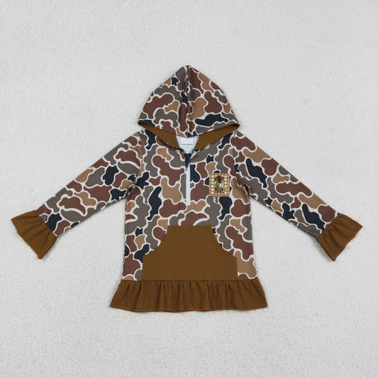 GT1132 Baby Girls Brown Camo Long Sleeves Dog Pocket Zipper Western Hoodies C12.3