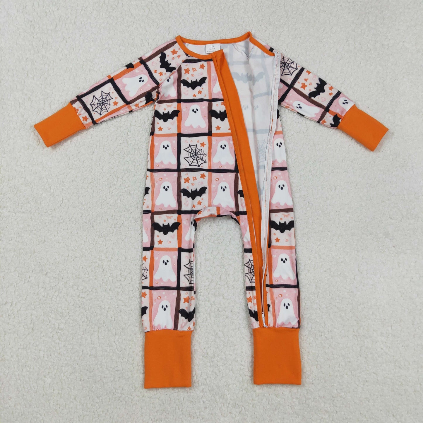 LR2539 Baby Boys Ghosts Bats Plaid Halloween Zipper Footie Romper C8.29