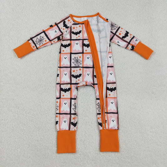 LR2539 Baby Boys Ghosts Bats Plaid Halloween Zipper Footie Romper C8.29