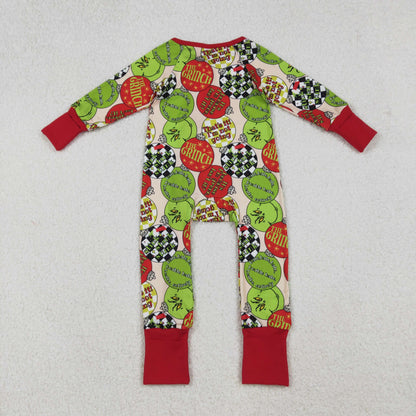 LR2658 Baby Boys Red Green Face Lights Christmas Zipper Footie Romper C10.8