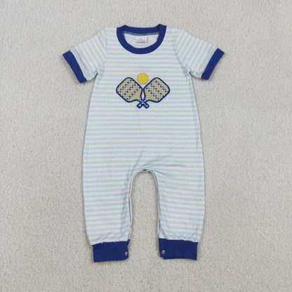 Sibling Baby Boys Blue Stripe Embroidery Tennis Pants Team Clothes Set Footie Rompers C12.1