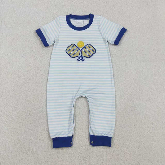 Sibling Baby Boys Blue Stripe Embroidery Tennis Pants Team Clothes Set Footie Rompers C12.1