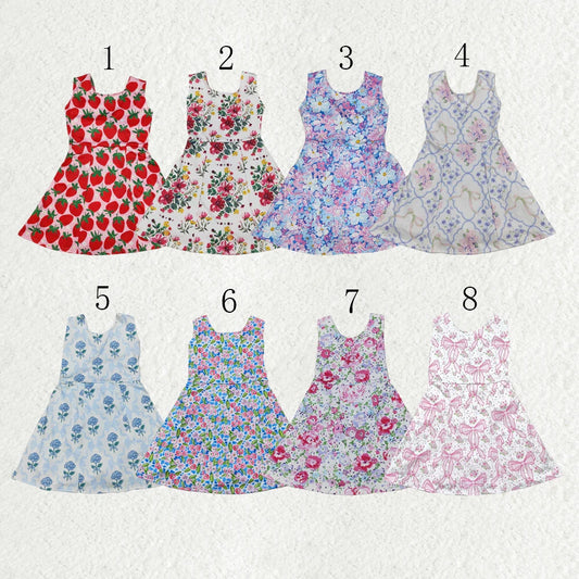 Sibling Baby Girls Strap Strawberry Floral Skorts Yoga Knee Length Dresses 6.2