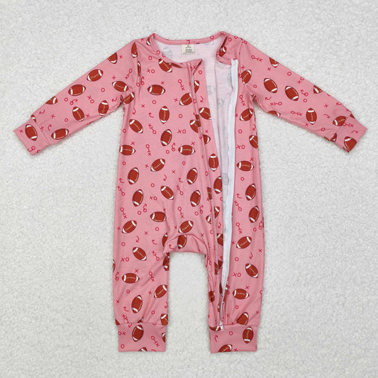 LR1988 Baby Infant Girls Football Pink Fall Zip Romper