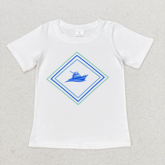 BT0613 Boys summer steamer white short-sleeved top