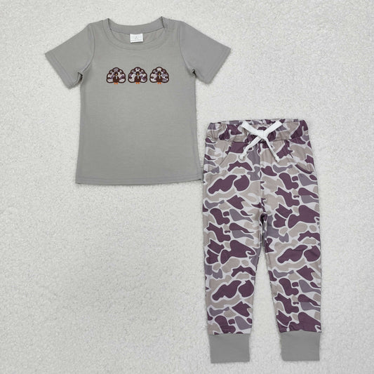 BSPO0482 Baby Boys Thanksgiving Embroidery Turkey Top Camo Pants Clothes Set