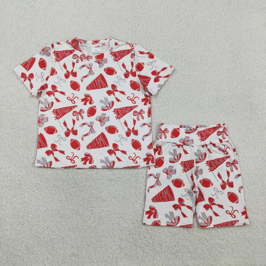 RTS Sibling Baby Girls Short Sleeve Bows Footballs Top Short Go Team Pajamas Clothes Sets