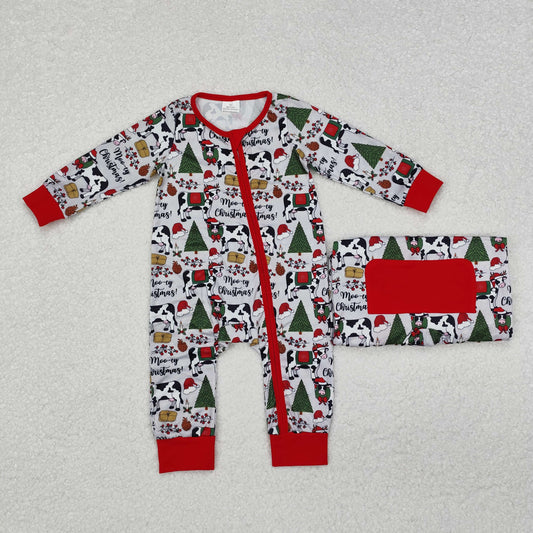 LR1075 Baby Infant Boys Christmas Cows Zip Romper