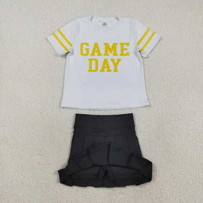 Sibling Baby Girls Game Day Tee Shirts Tops Pleated Skirts Short Yoga Active Team Clothes Sets C9.2