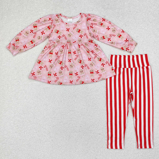 GLP1366 Baby Girls Christmas Gingerbread Tunic Top Pants Clothes Set