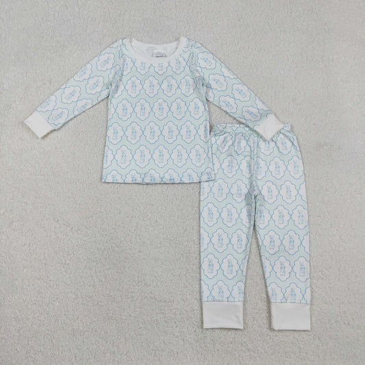 BLP1359 Baby Boys Rabbits Eggs Checked Top Pants Easter Pajamas Set C11.29