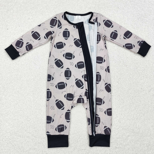 LR1435 Baby Infant Boys Football Bamboo Zip Romper