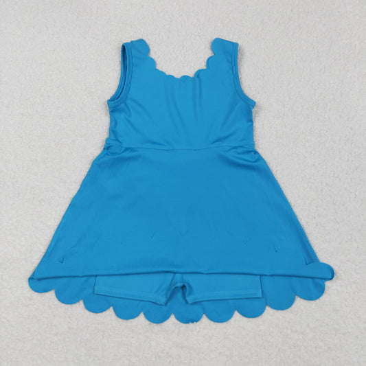 GSD2375 Baby Girls Hot Blue Sleeveless Yoga Active Knee Length Dress 6.2