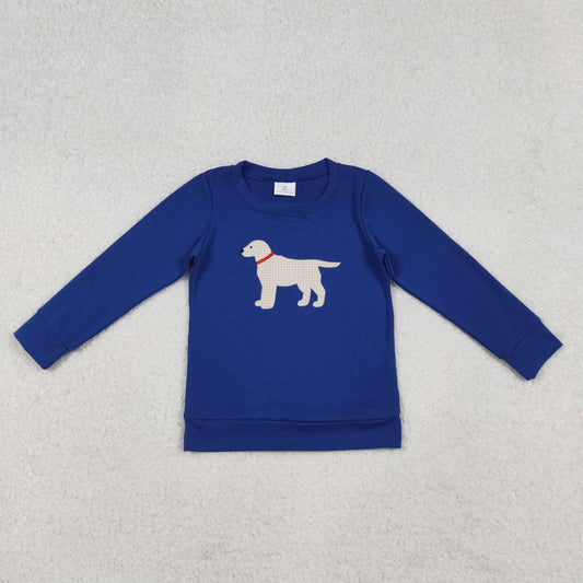 BT1333 Embroidery Baby Boys Hot Blue Long Sleeves Dogs Tee Shirts Top  C10.8