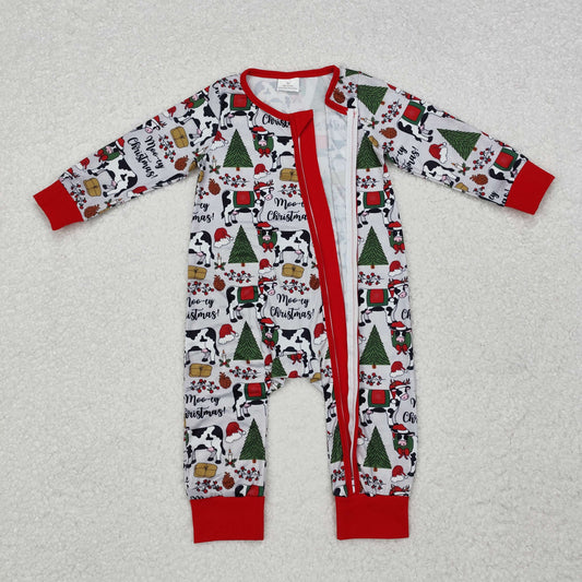 LR1075 Baby Infant Boys Christmas Cows Zip Romper