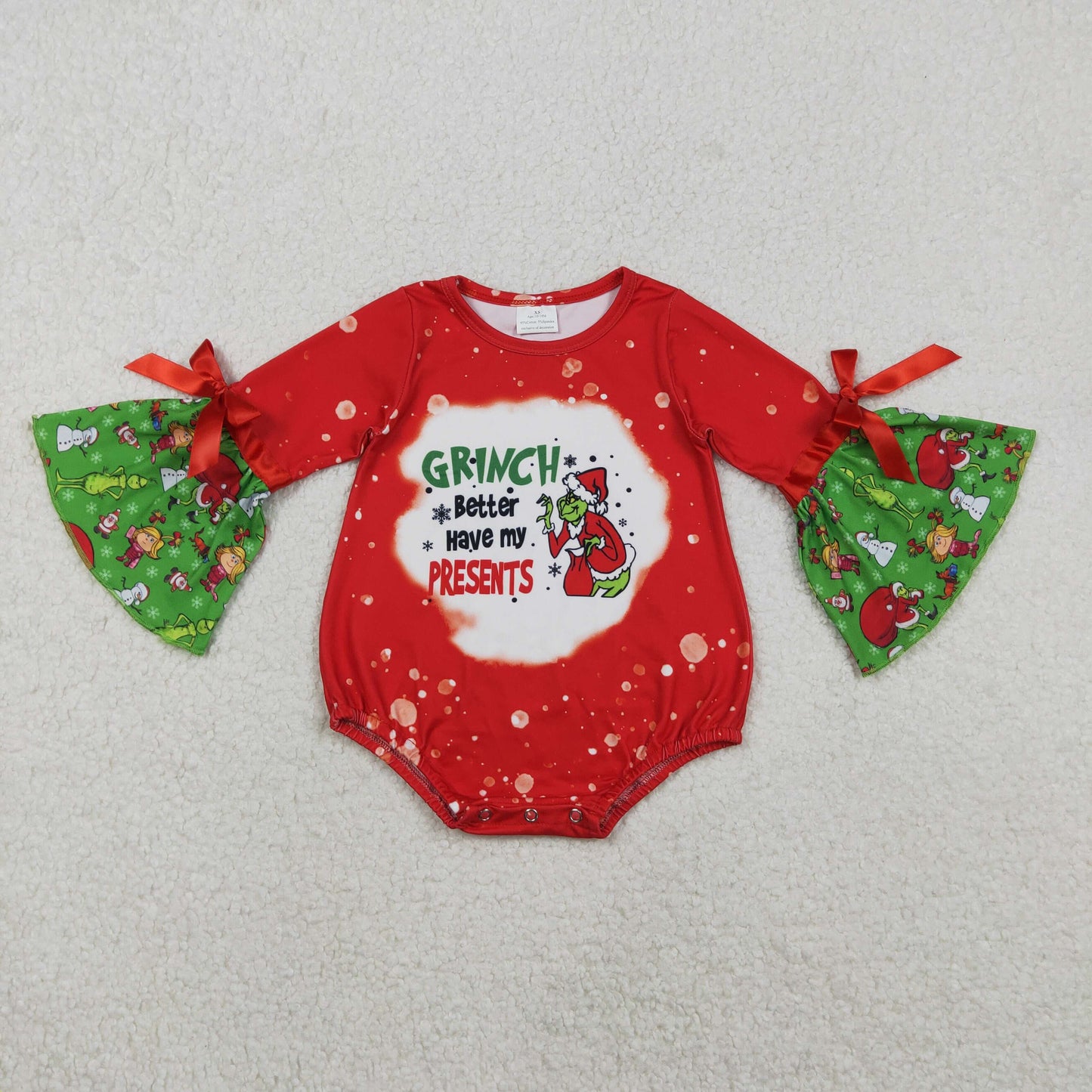 LR1893 Baby Infant Infant Christmas Green Frog Red Romper C11.10