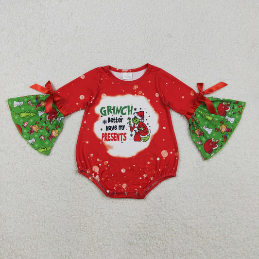 LR1893 Baby Infant Infant Christmas Green Frog Red Romper C11.10