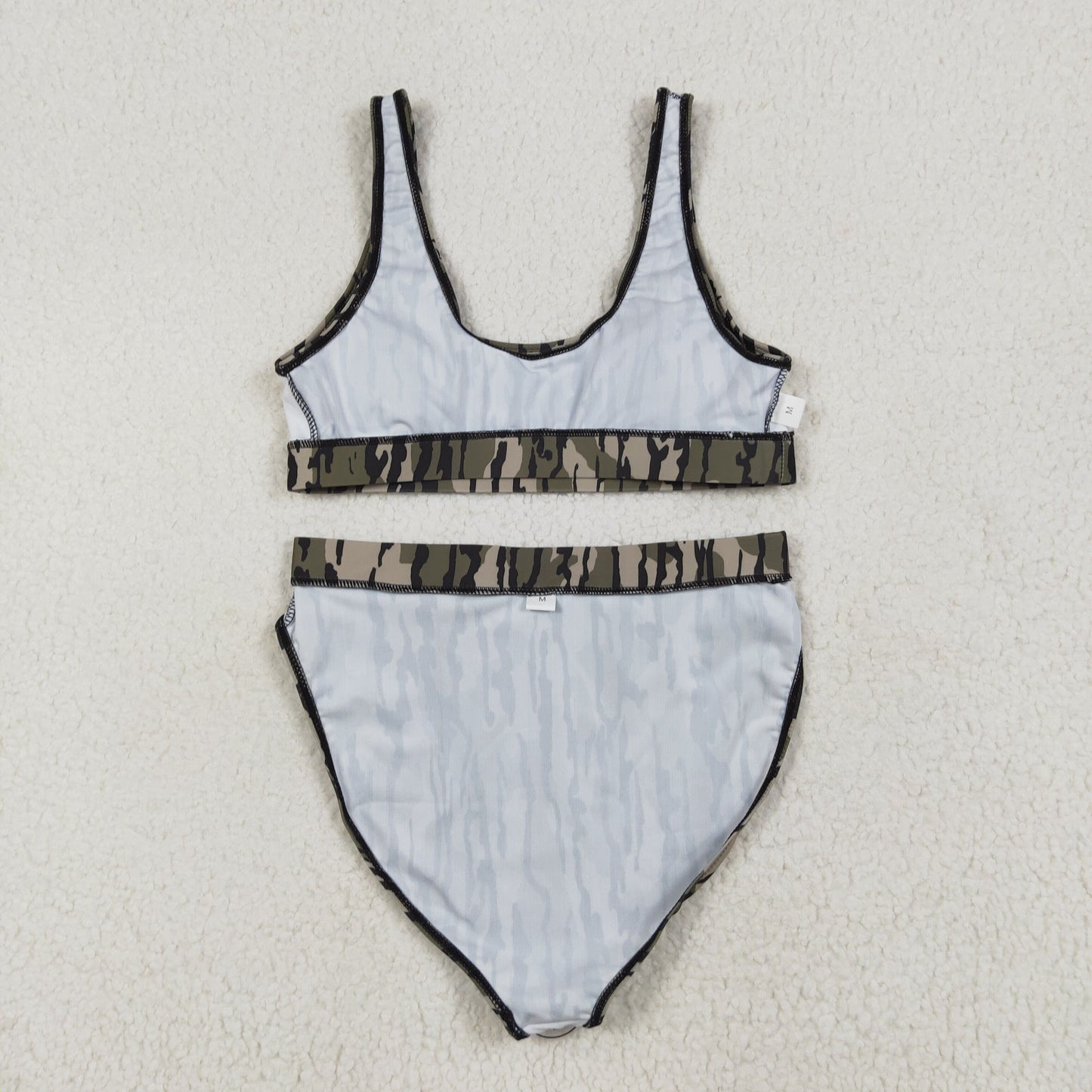 S0562 Adult Women Green Camo Top Bottom Swimsuits Set