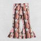 P0437 Floral alpine cowhide pink-orange striped denim pants