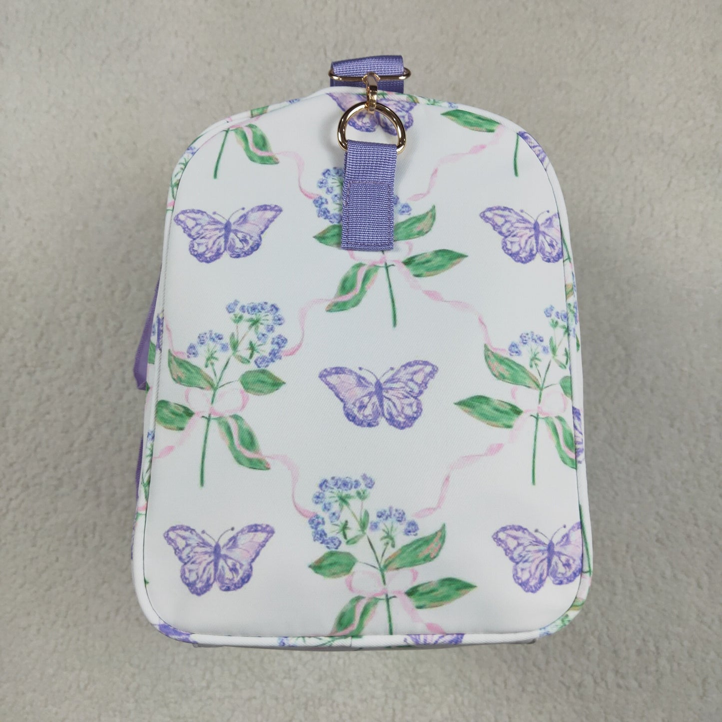 BA0293 Lavender Ruffle Butterfly Floral Print Gym Duffle Bag 7.7