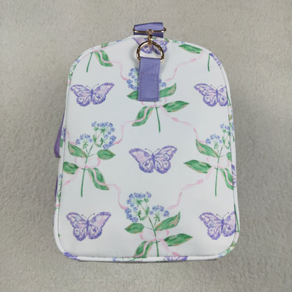 BA0293 Lavender Ruffle Butterfly Floral Print Gym Duffle Bag 7.7