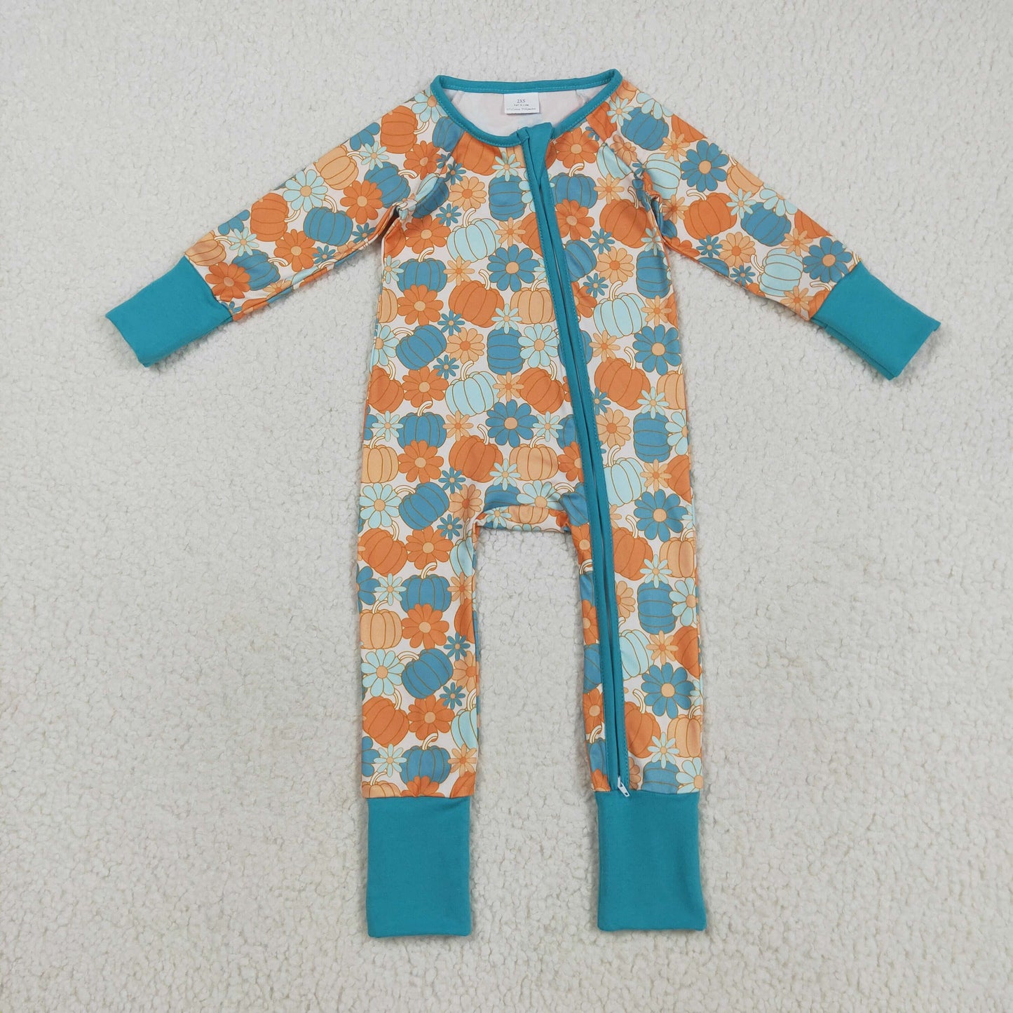 LR2461 Baby Boys Long Sleeves Colorful Pumpkins Flowers Zipper Pant Romper C8.16