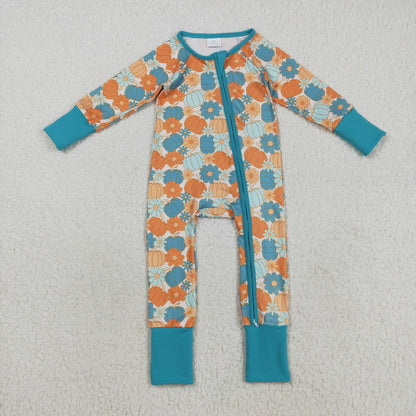 LR2461 Baby Boys Long Sleeves Colorful Pumpkins Flowers Zipper Pant Romper C8.16