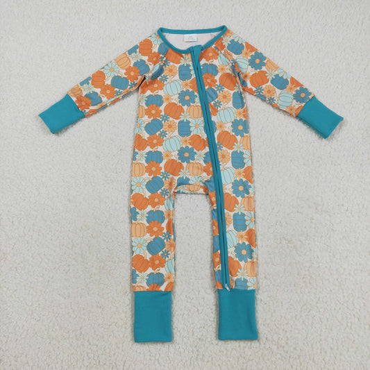 LR2461 Baby Boys Long Sleeves Colorful Pumpkins Flowers Zipper Pant Romper C8.16