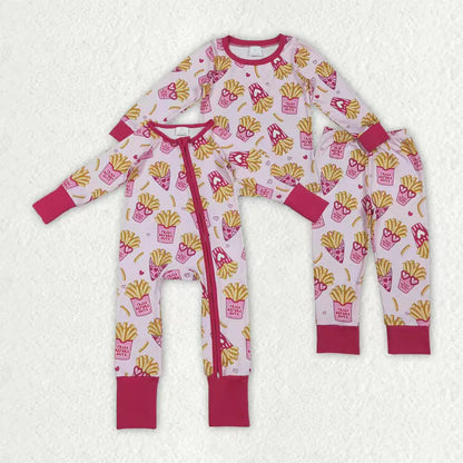 Sibling Baby Girls Hearts Chip Valentines Pants Pajamas Set Zipper Convertible Rompers C12.2