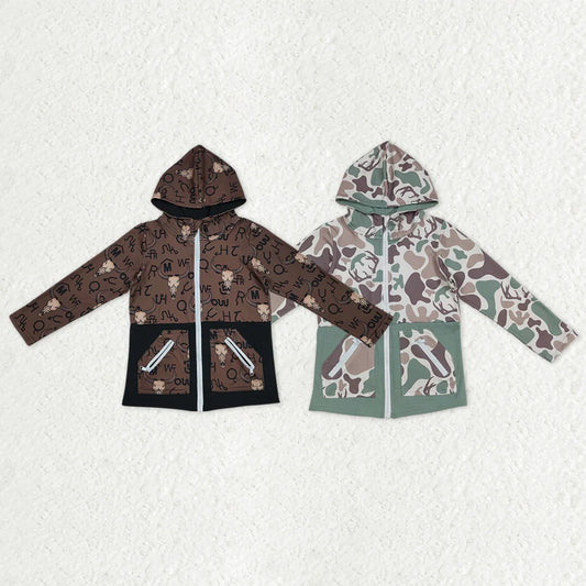 Sibling Baby Boys Bull Skulls Deer Camo Pockets Zipper Hoodies Jackets Tops C11.14